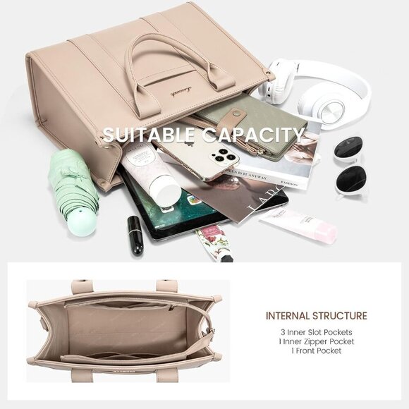 Women Beige Almond Imported Faux Leather Shoulder Crossbody Top Handle Bag - Picture 3 of 7